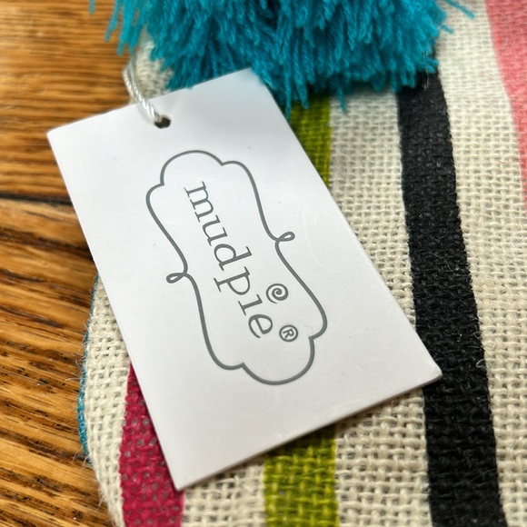 Mud Pie new with tag striped jute bag.  Green, pink, black gold. Pompom tassles. - Picture 2 of 10